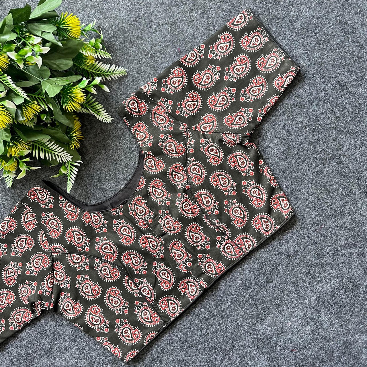 Cotton Ajrakh Print BoatNeck Neck Blouse