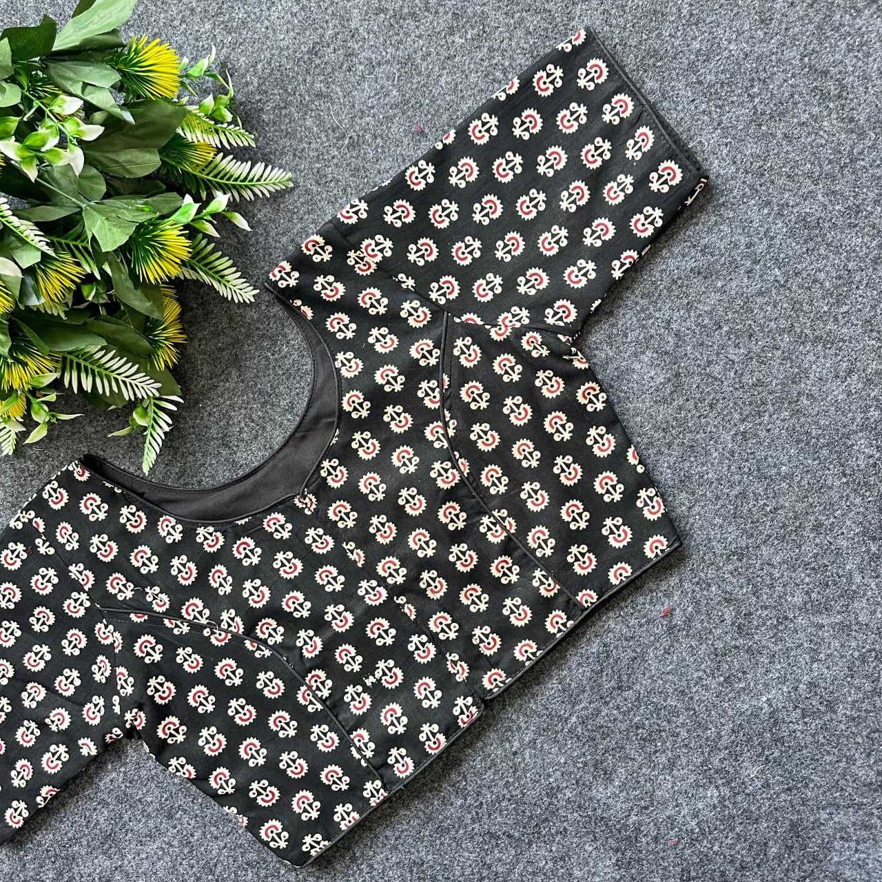 Cotton Ajrakh Print BoatNeck Neck Blouse
