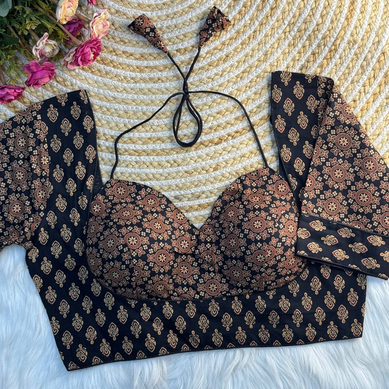ORIGINAL AJRAKH COTTON HALTER NECK BLOUSE