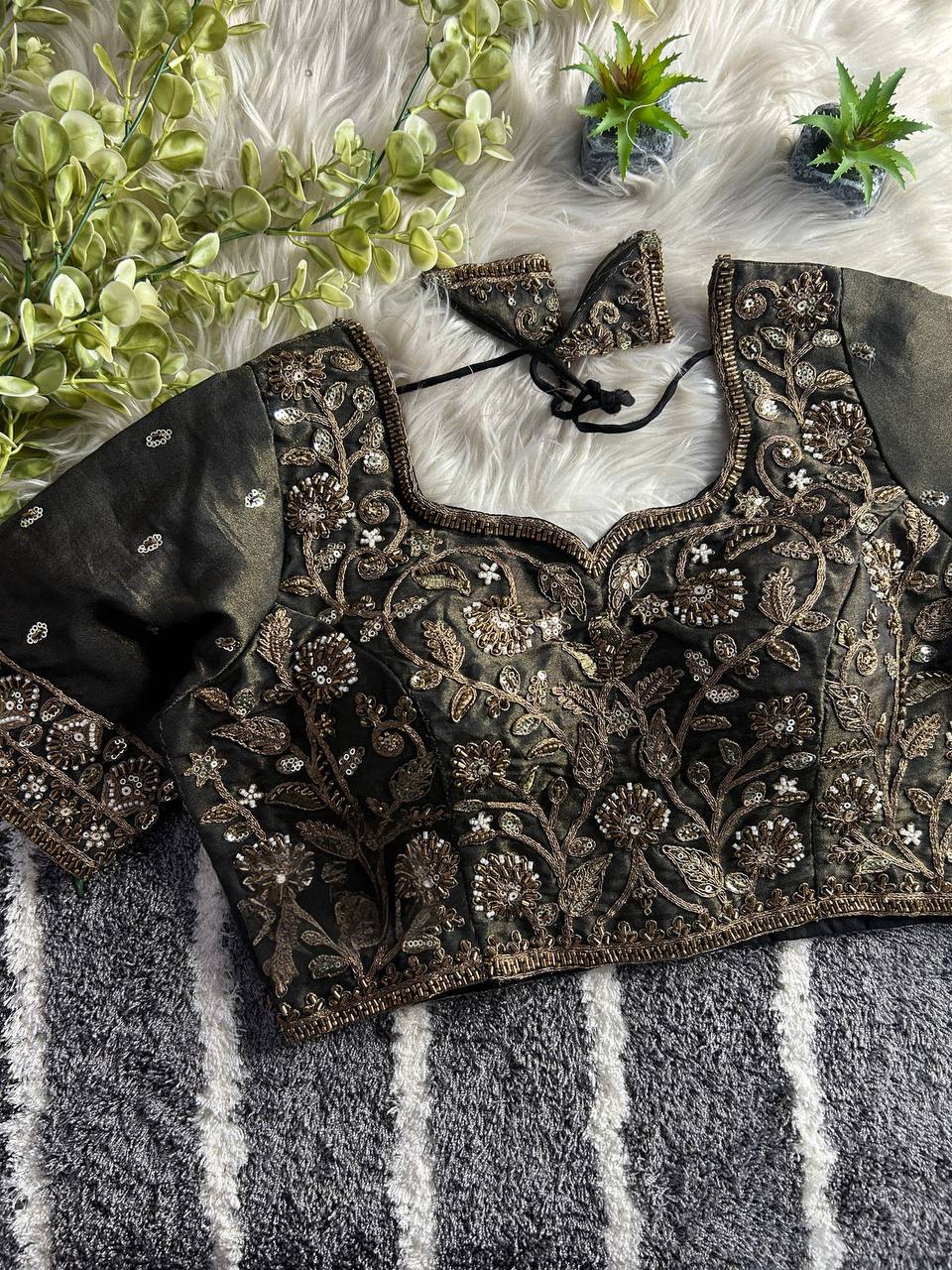 BEAUTIFUL HEAVY STARS BEADS COPPER MATCHING WORK BRIDAL BLOUSE