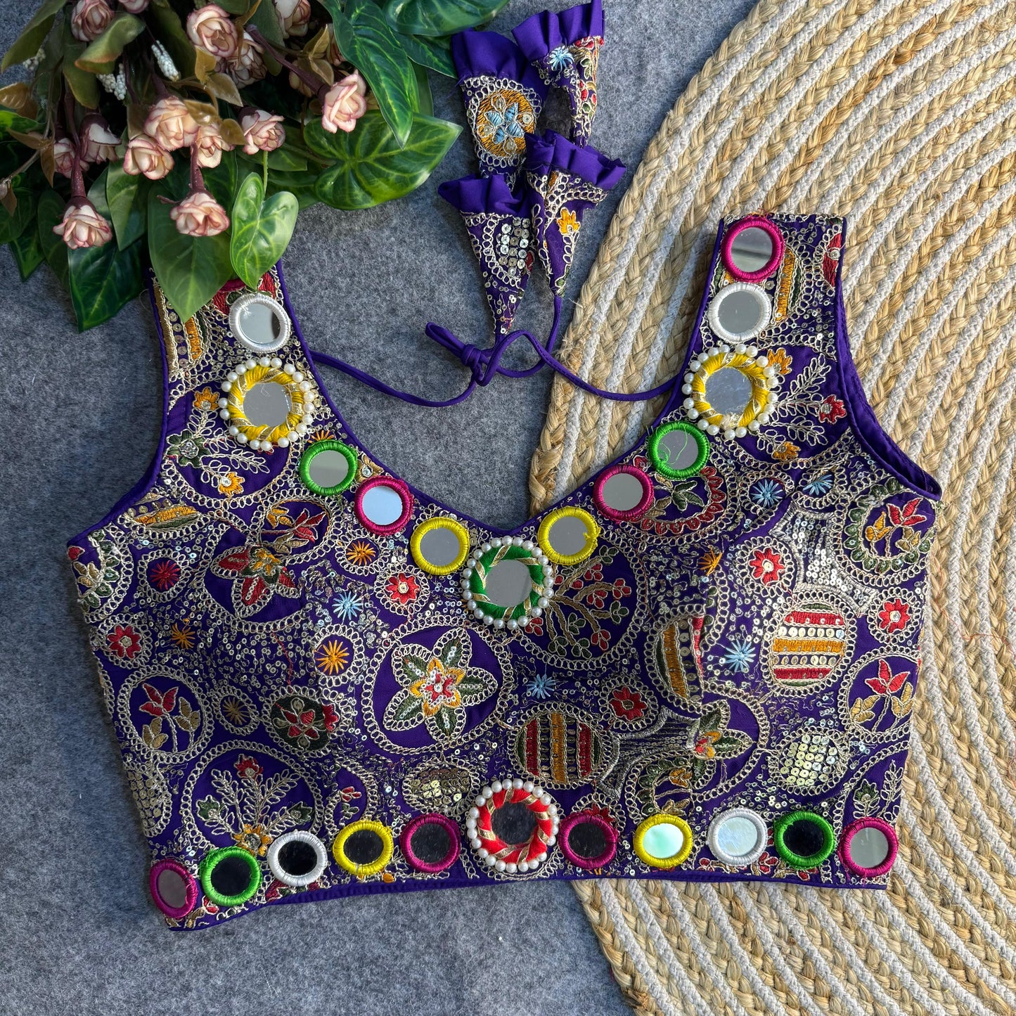 Navratri Special Real Multi Mirror + Codding Work Bollywood Style Blouse ♥️