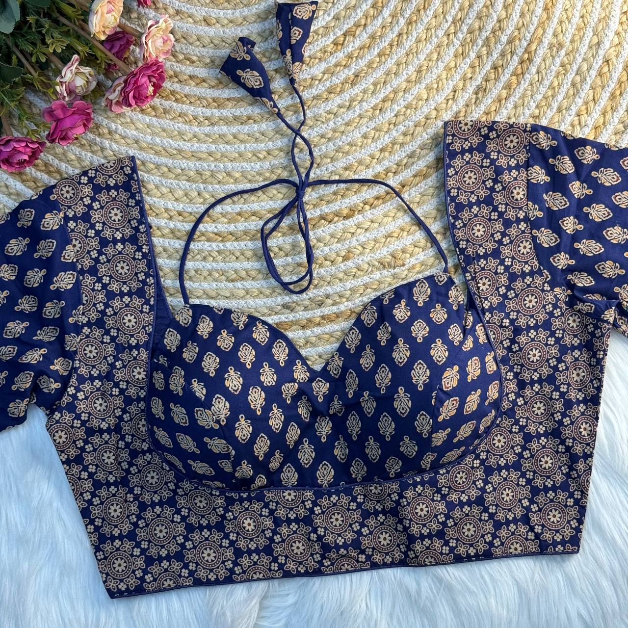 ORIGINAL AJRAKH COTTON HALTER NECK BLOUSE