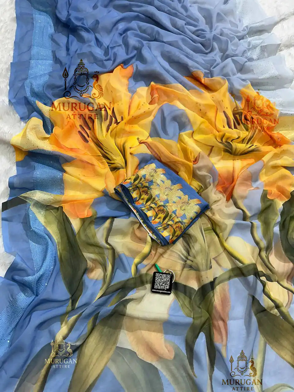 A91 Georgette Silk Digital Printed Saree with Crochet Work Border & Matching Blouse