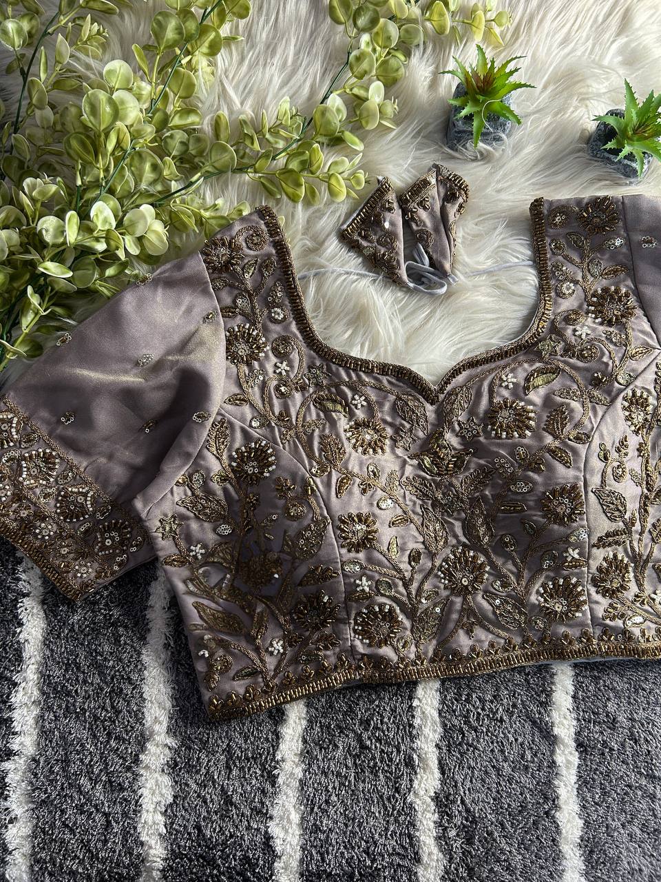 BEAUTIFUL HEAVY STARS BEADS COPPER MATCHING WORK BRIDAL BLOUSE