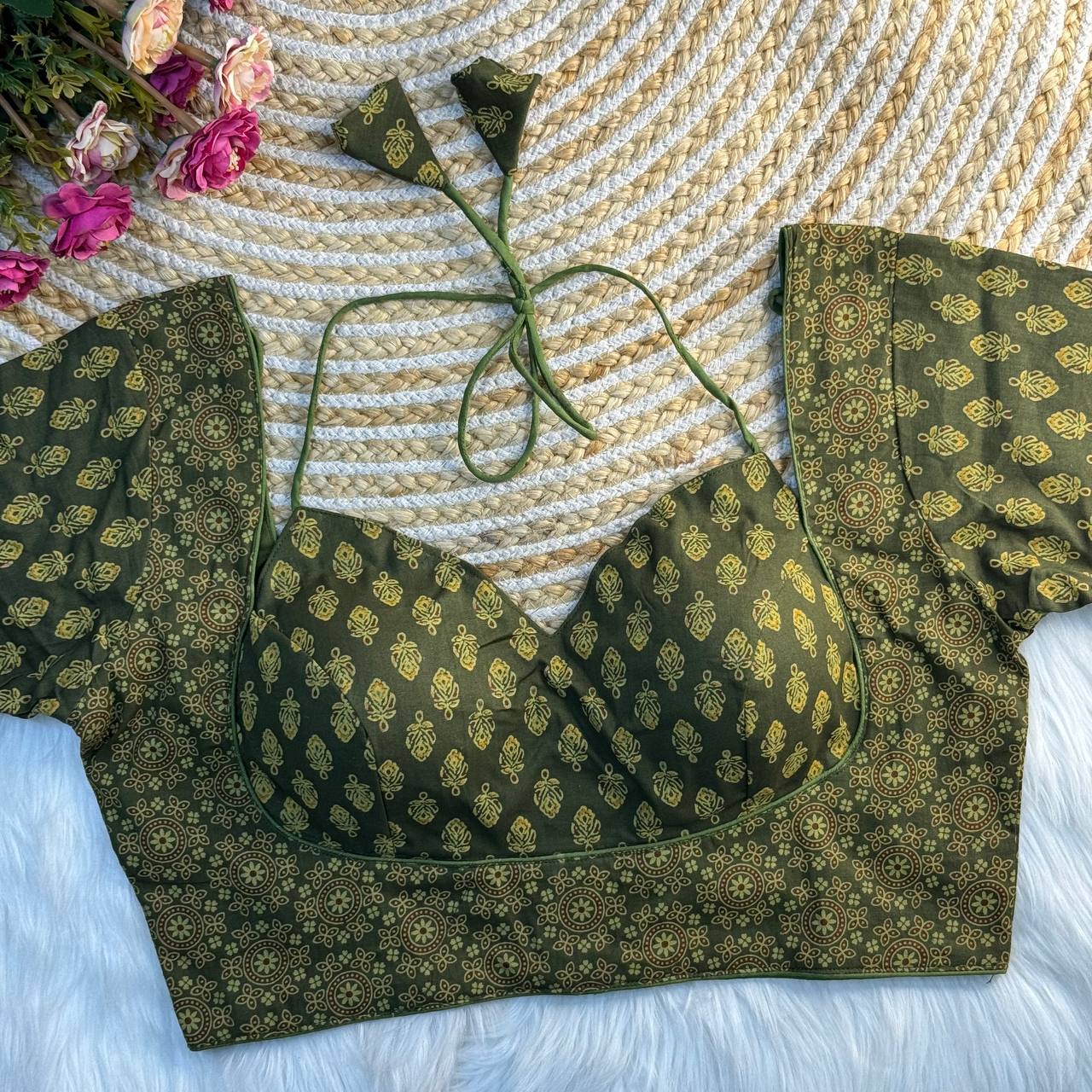 ORIGINAL AJRAKH COTTON HALTER NECK BLOUSE