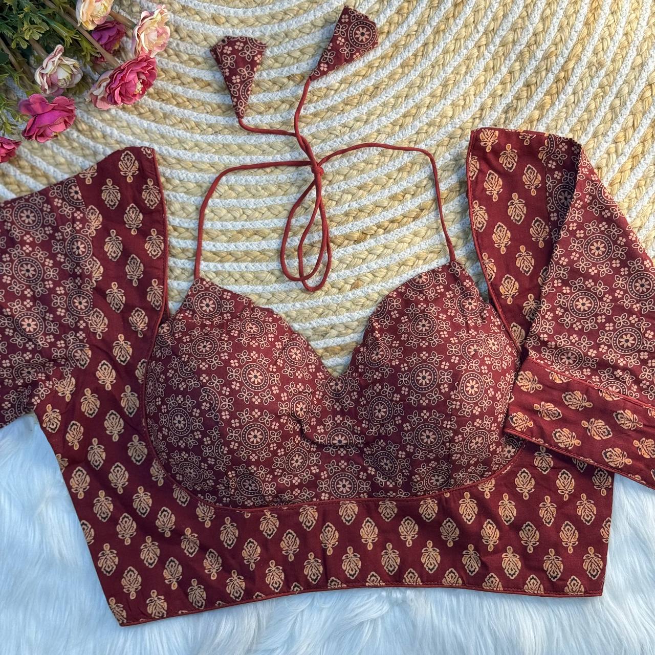ORIGINAL AJRAKH COTTON HALTER NECK BLOUSE