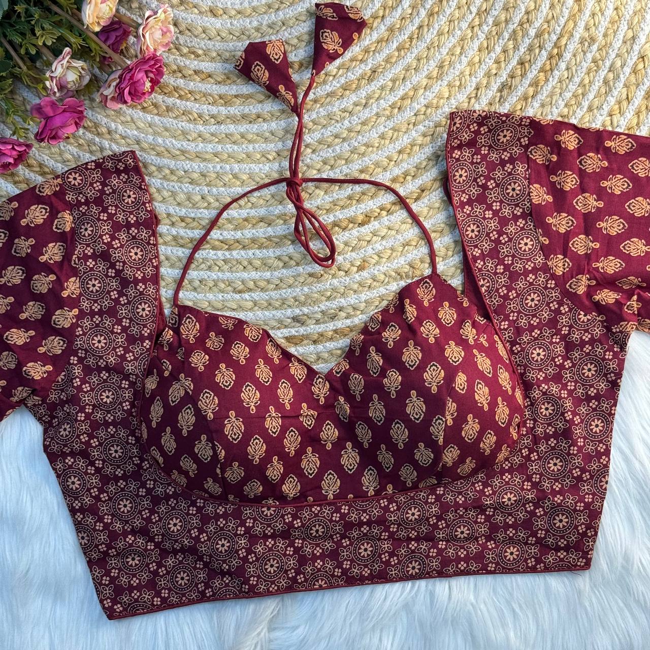 ORIGINAL AJRAKH COTTON HALTER NECK BLOUSE