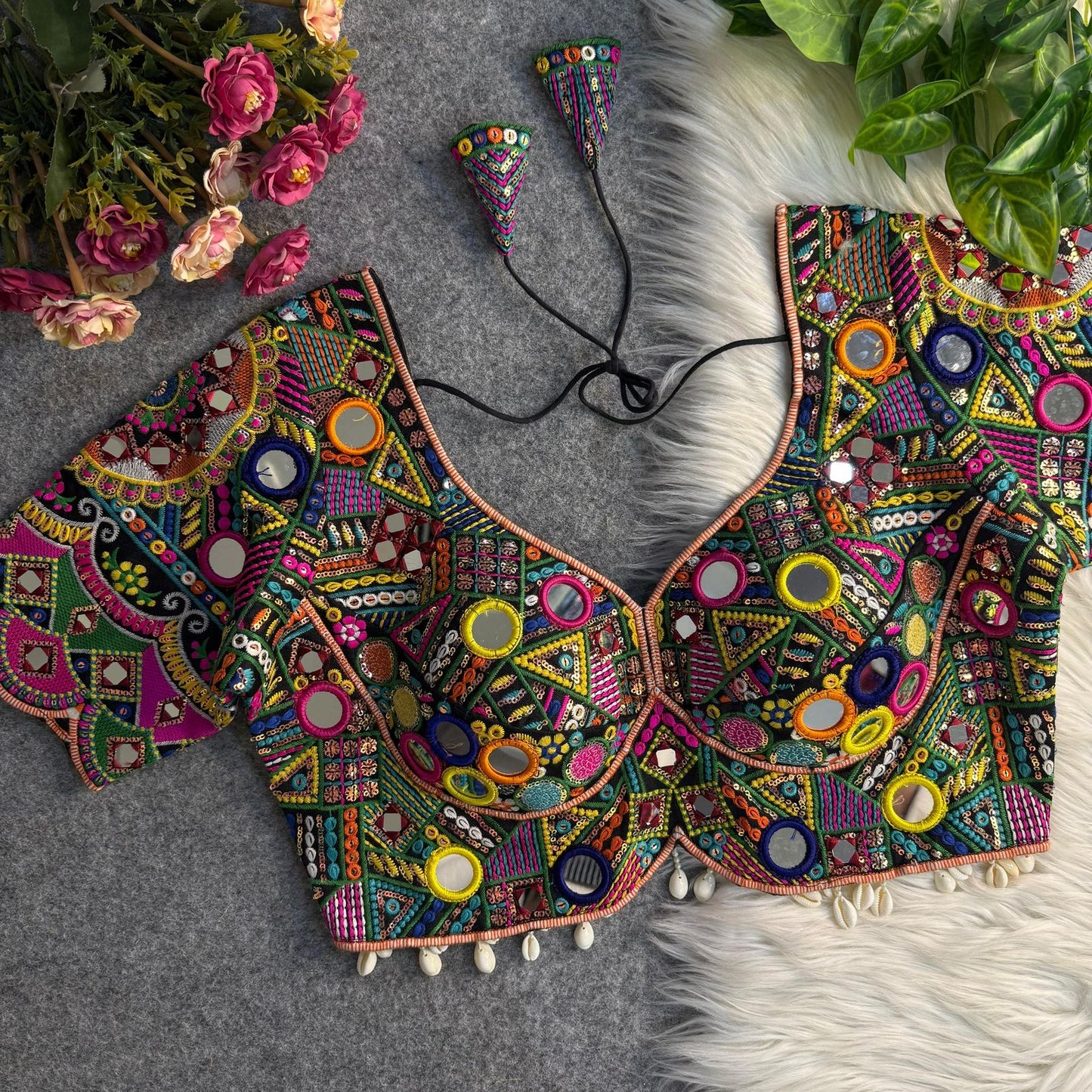 Navratri Special Real Multi Mirror Work Apple Cut Stylish Blouse