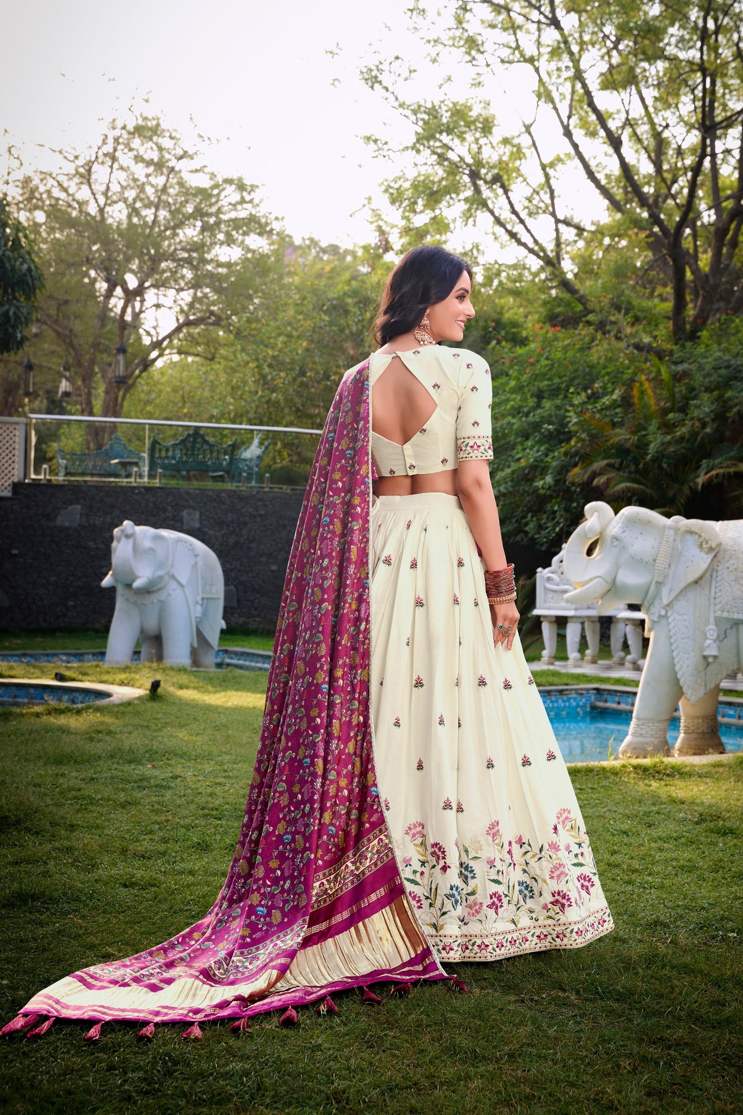 Dark Pink Khadi Cotton Sequins and thread embroidery