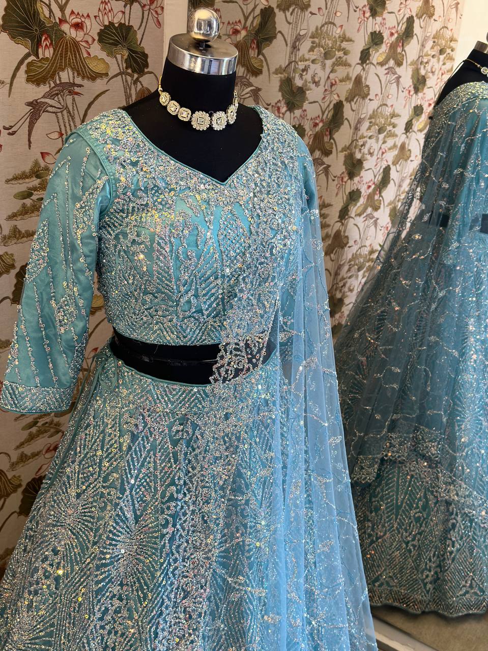 Designer Pure Zarkhan Diamond and Glitter Sequins Design Work Inner: Satin with Crepe Imported Heavy Net