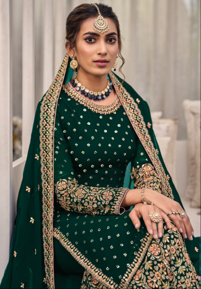 Unstitched Georgette with Embroidery Work and Sequence Work Suits
