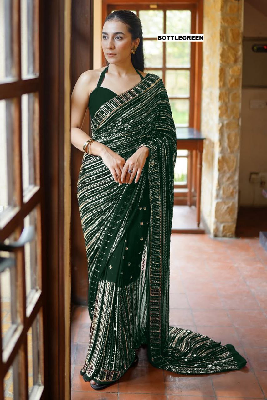 Bollywood Blockbuster Design Sequins Heavy 60 Gram Georgette