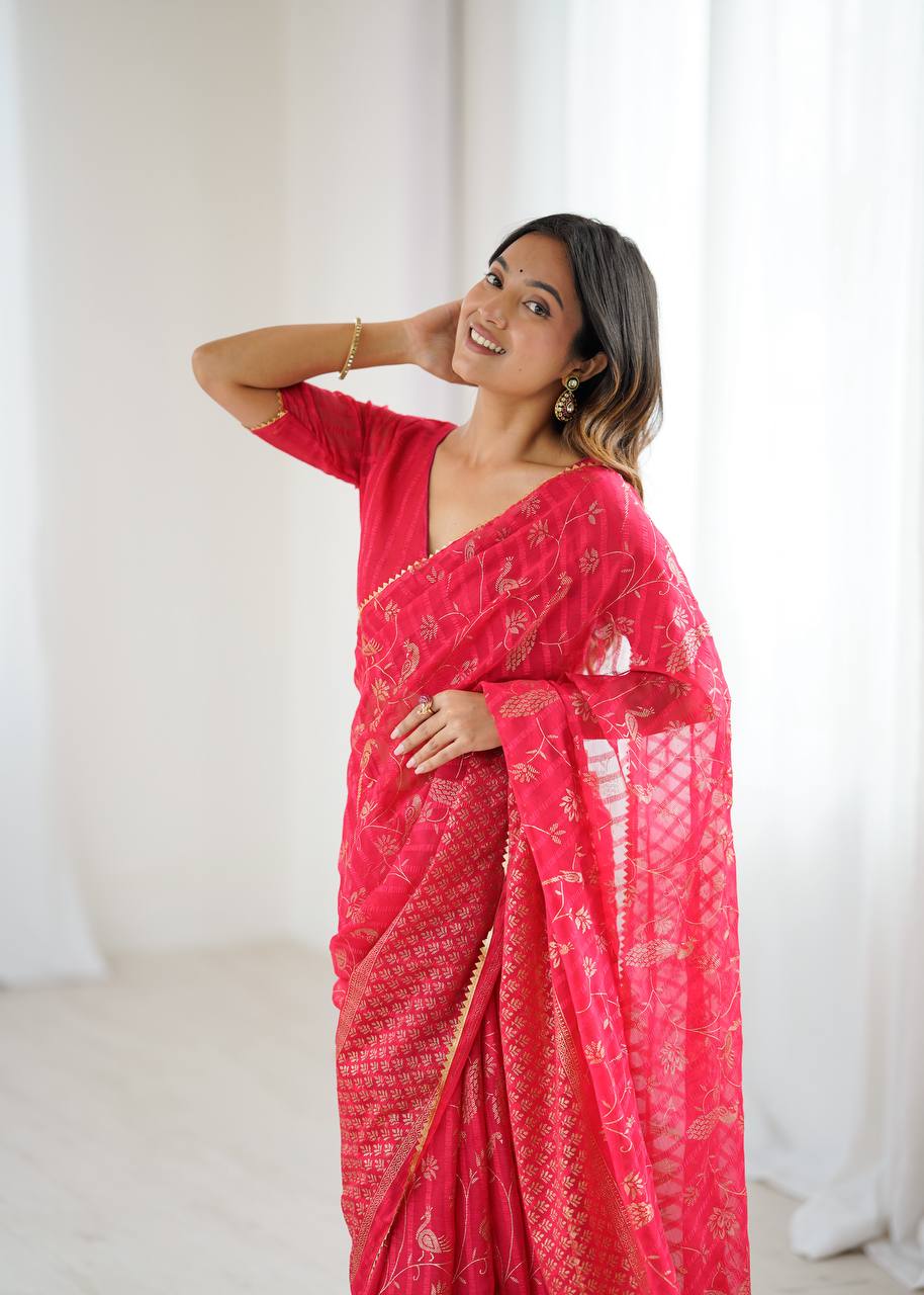 Abhira Georgette Silk Saree with Foil & Zalar Lace