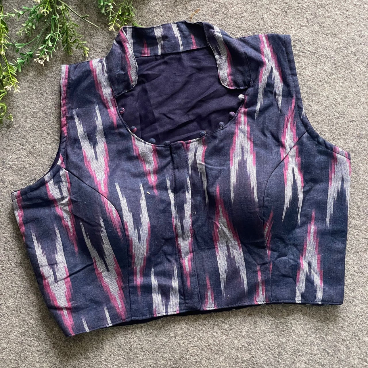Ikkat Cotton Sleeveless Blouse