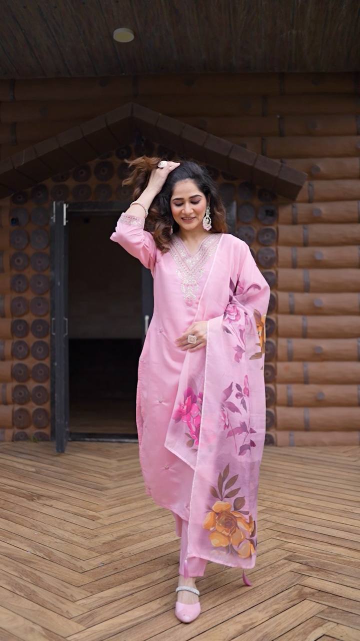 Heavy Embroidered Work Suit With Pent And Dupatta