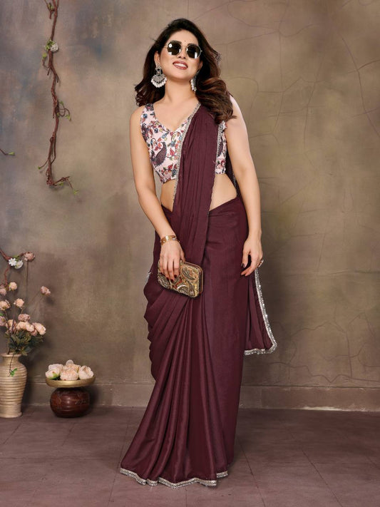 Star Georgette Silk Solid Saree with Mirror Lace