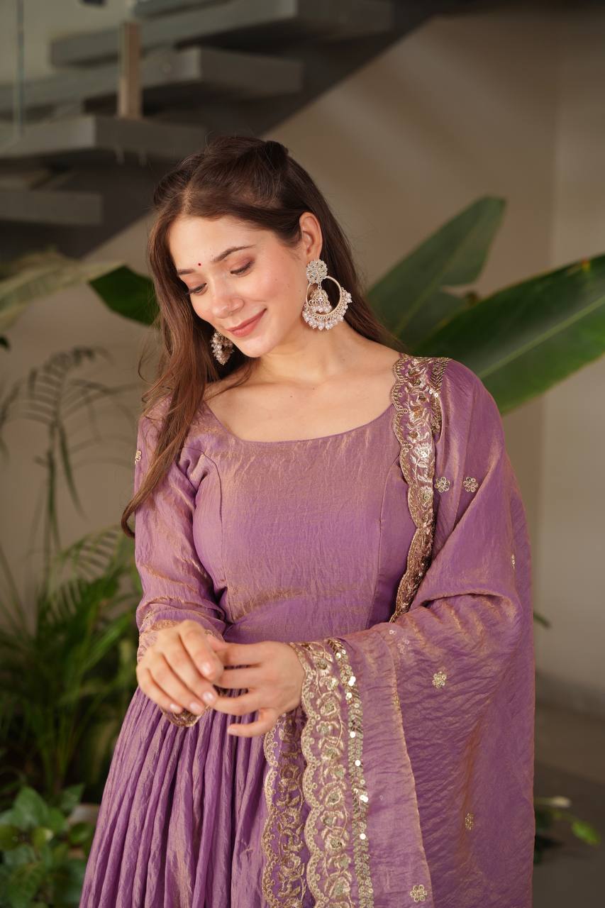 Party Wear Gown with Embroidery & Dupatta