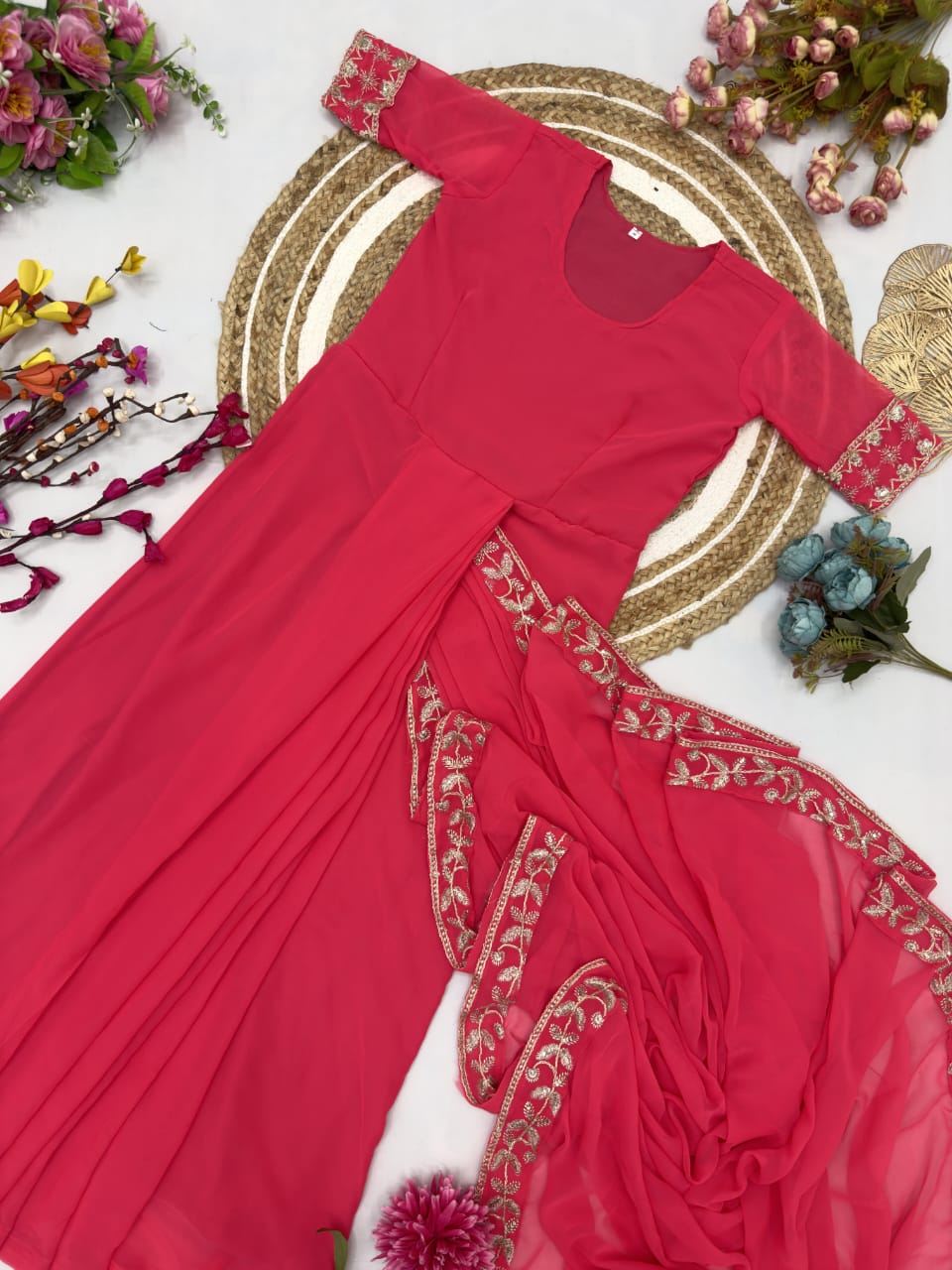 Gown with Attached Pallu Rerady Top Wear Saree