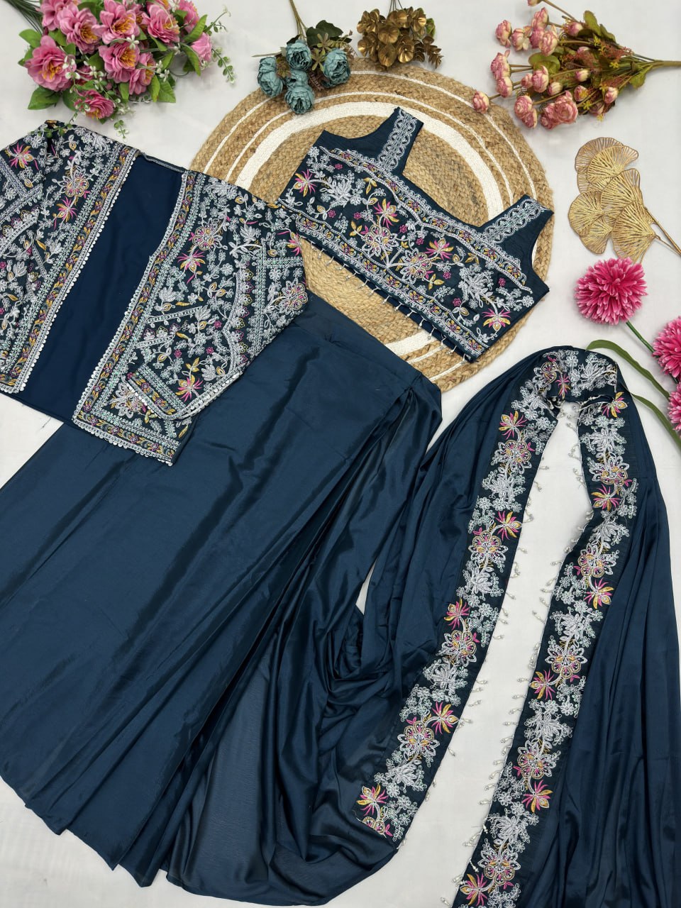 Chinon Silk Ready To Wear Saree With Jacket