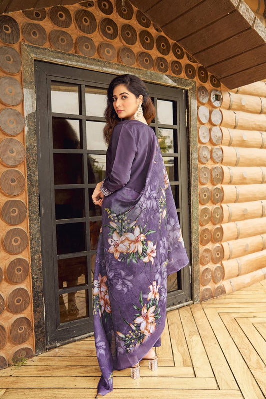 ROMAN SILK Suit With CHANDERI SILK WITH DIGITAL PRINT AND TUSSERS DUPATTA