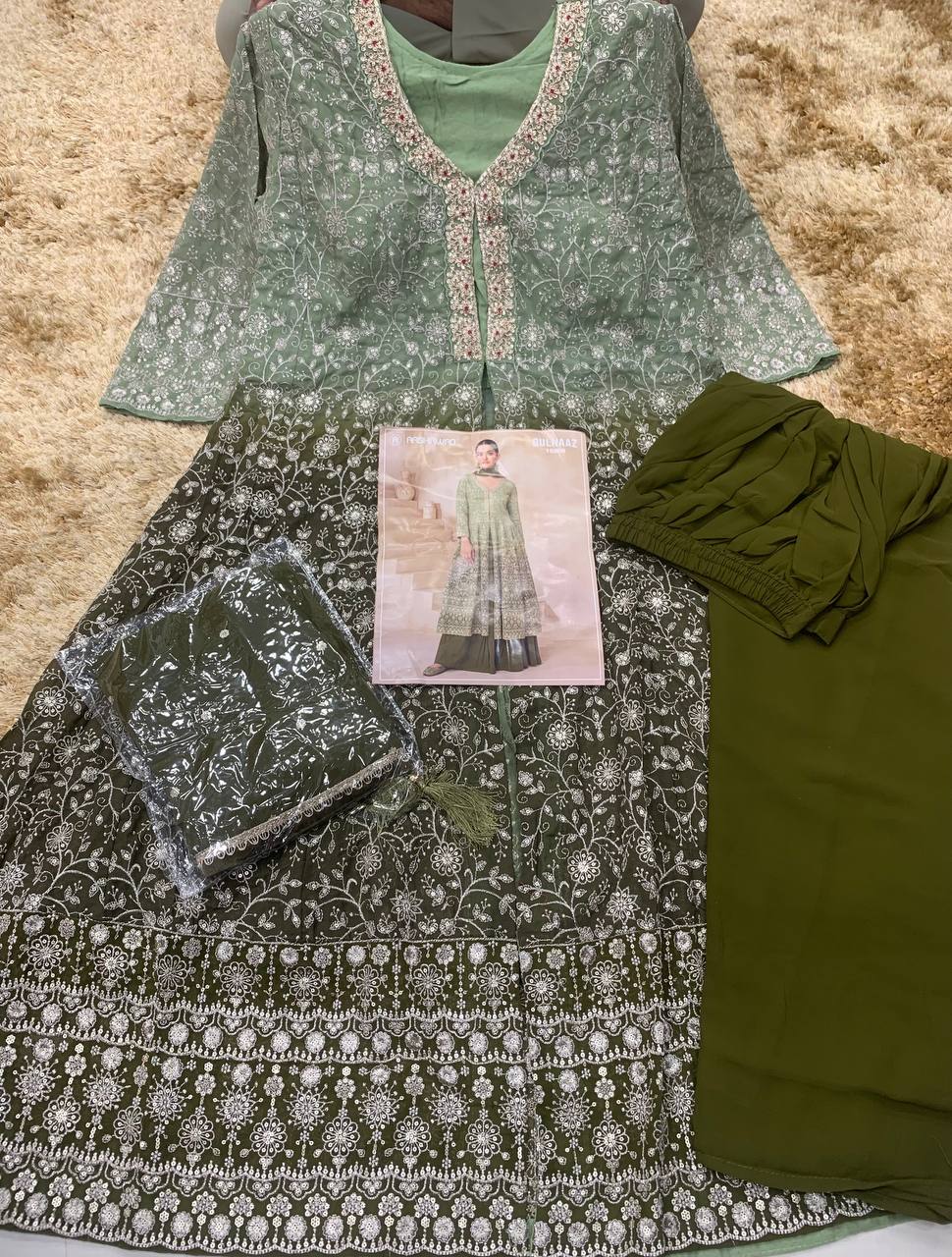 Georgette Zari & Thread Embroidery + Sequence Work Suit