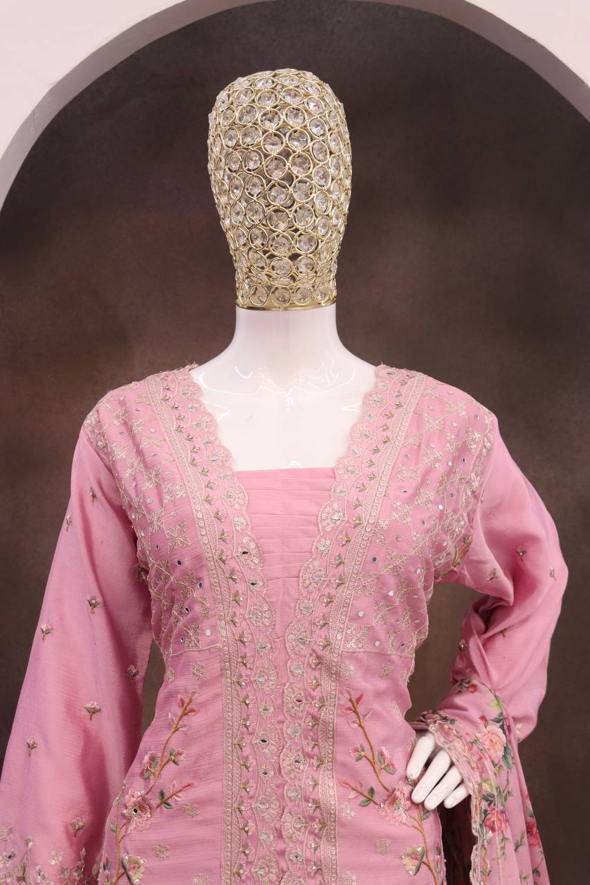 Vichitra With Embroidery work+ sequence Suit