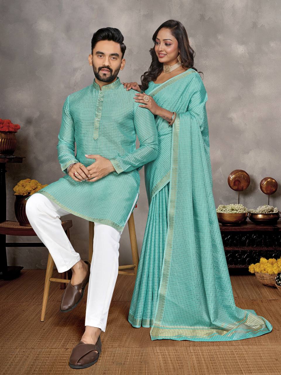 JARI CHECKS SILLK KURTA WITH PAJAMA