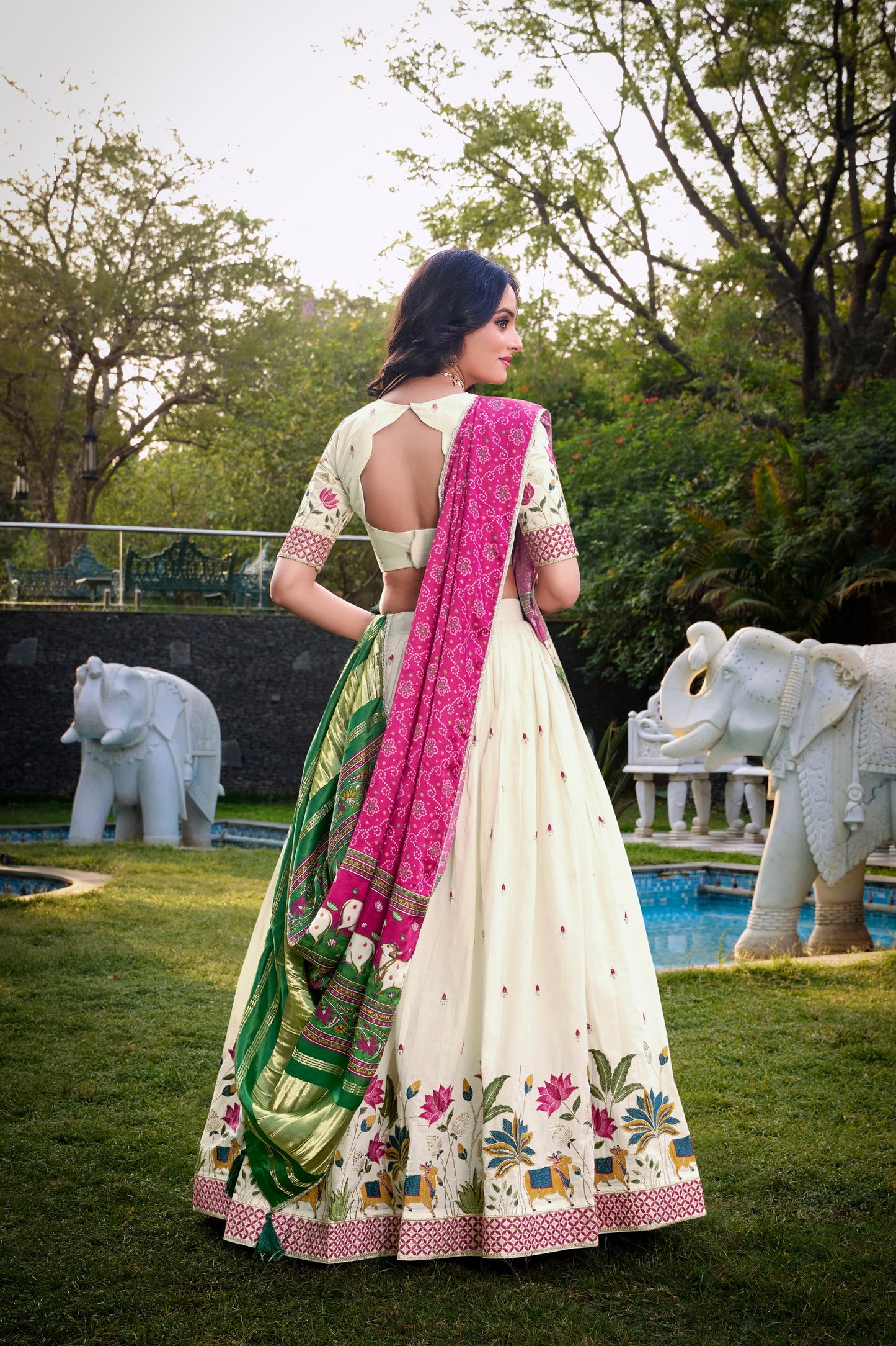 Pink Khadi Cotton Sequins and thread embroidery