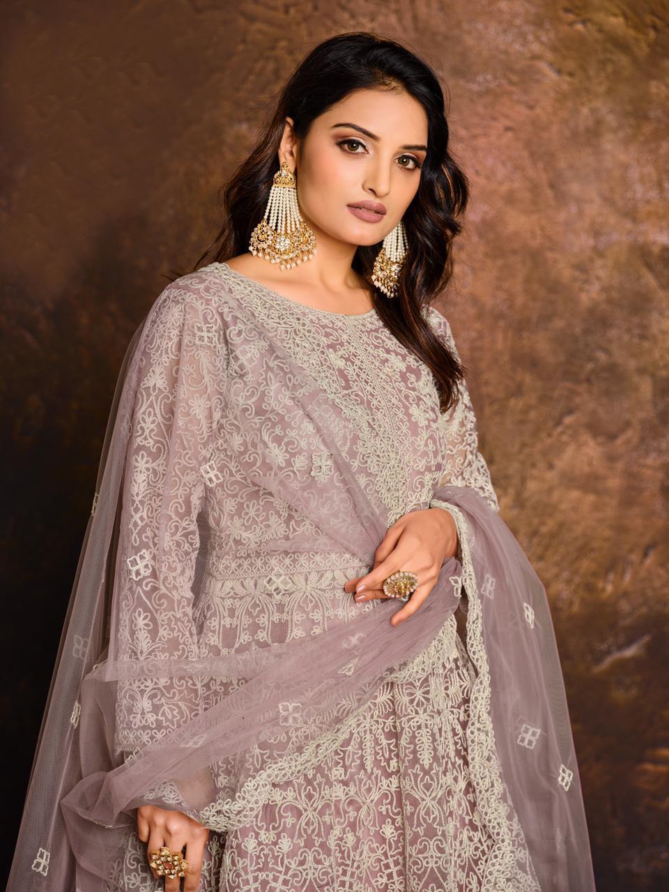 Vani Net with Coding Embroidery Unstitched Suits