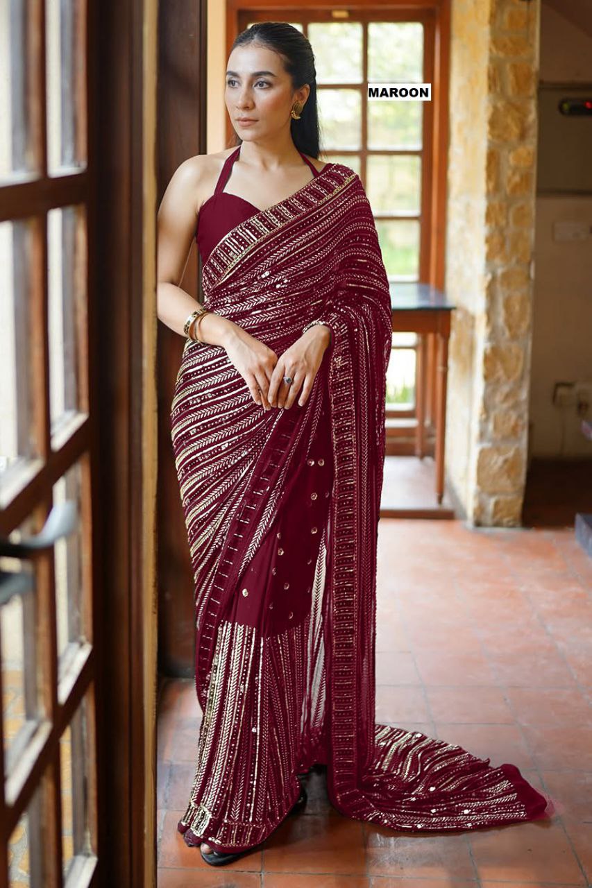 Bollywood Blockbuster Design Sequins Heavy 60 Gram Georgette