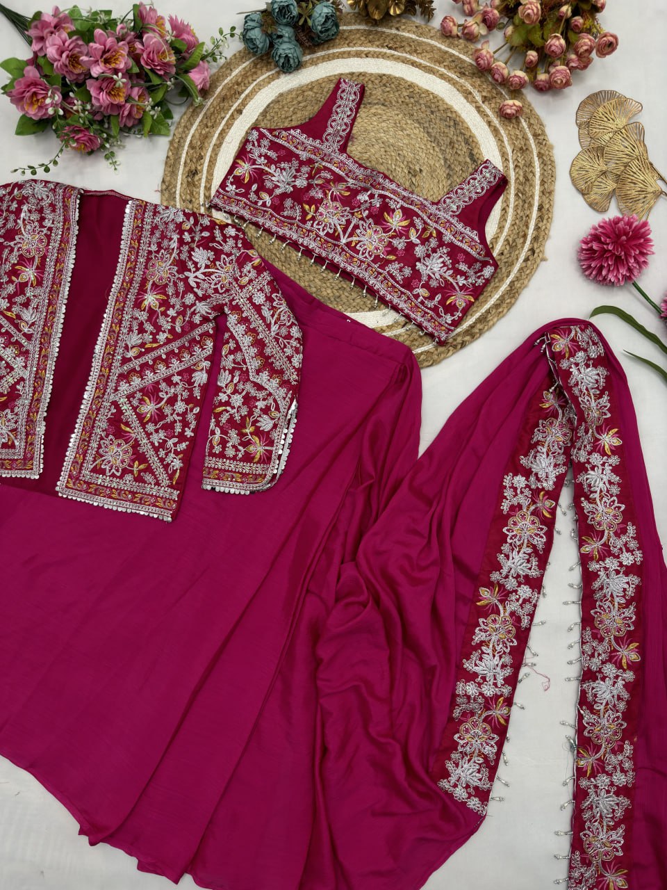 Chinon Silk Ready To Wear Saree With Jacket