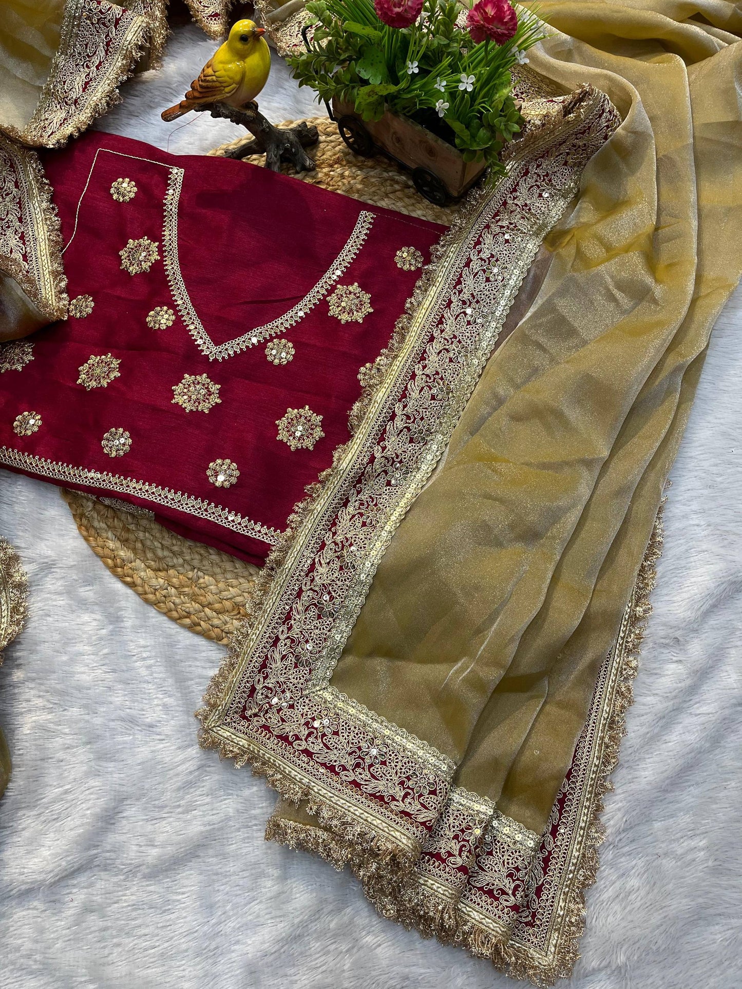 Mocha silk Fabric Saree With Sequins Work