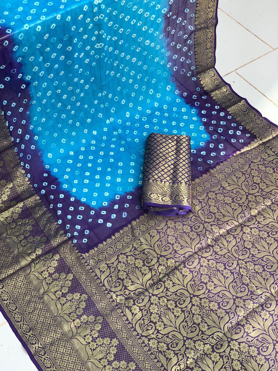 Cotton silk Hand Bandhej Saree