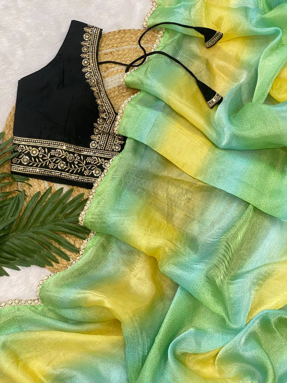 Vichitra Silk Saree with Fancy Valmoti Lace Border