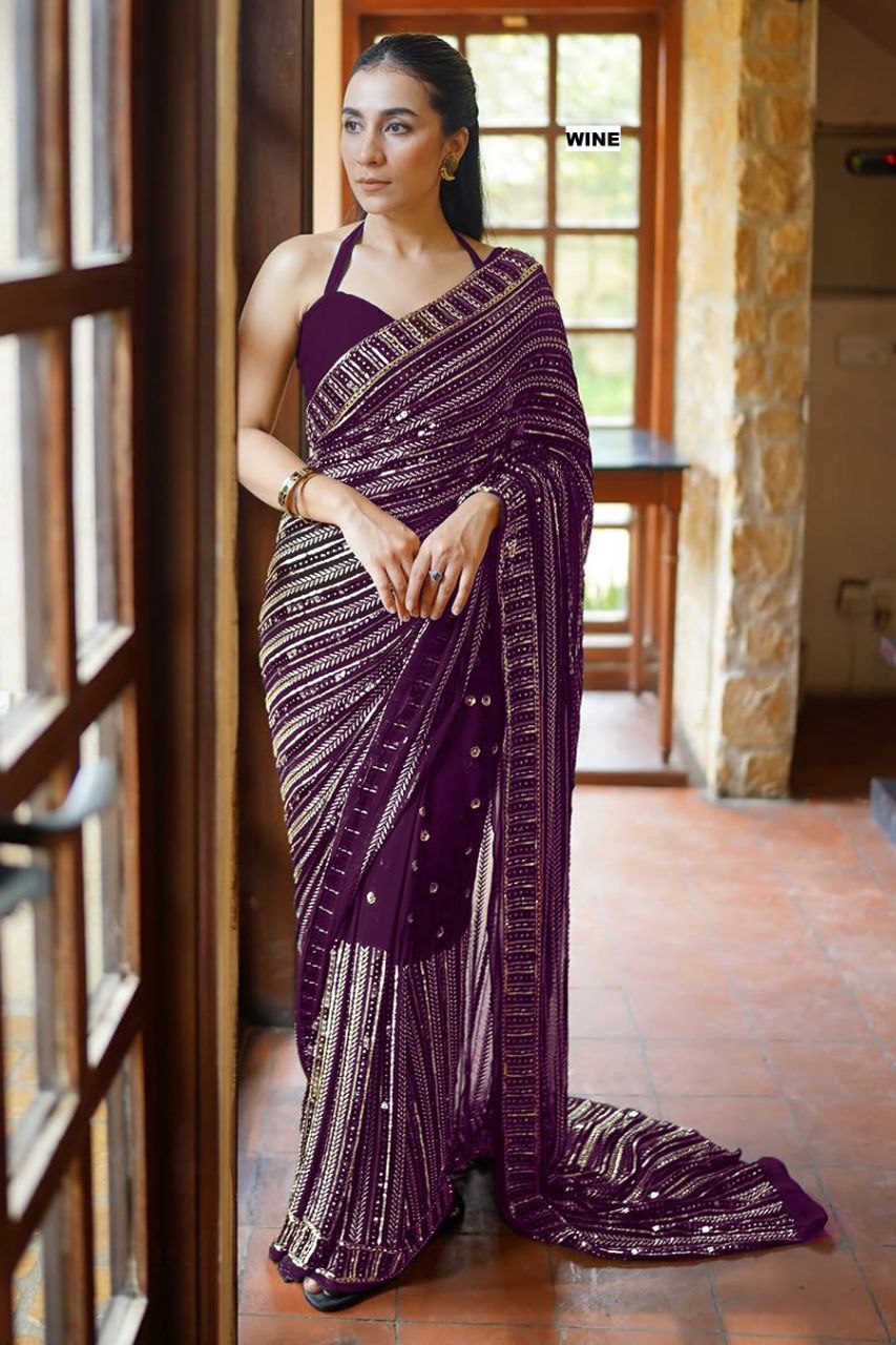 Bollywood Blockbuster Design Sequins Heavy 60 Gram Georgette