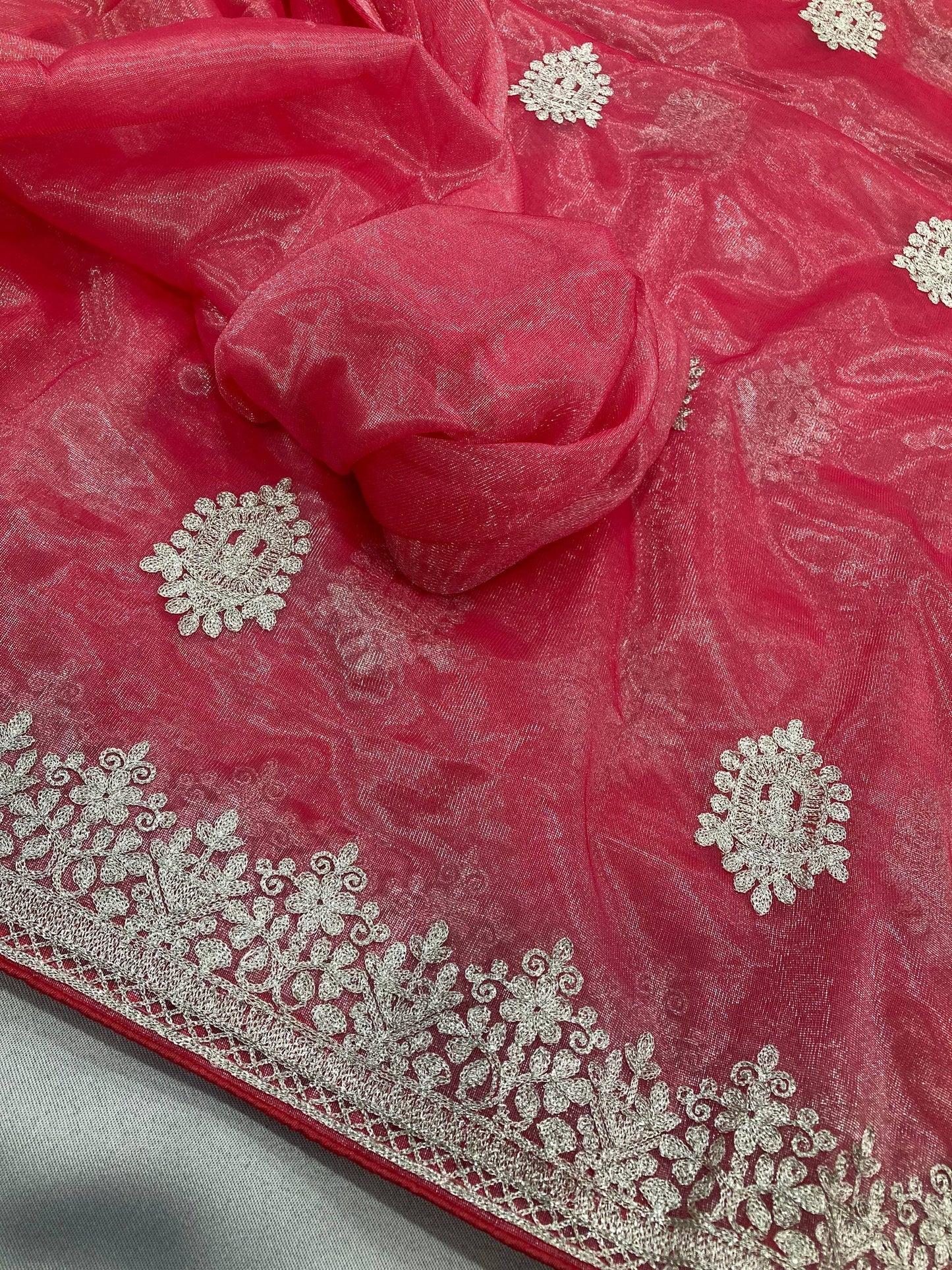 Sisara Party Wear Twill Net Saree with Sequins Embroidery & Solid Blouse