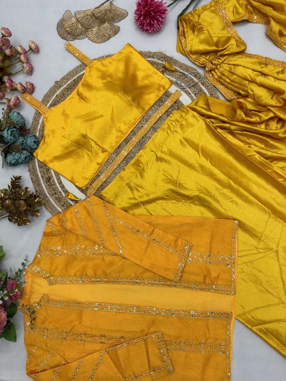 Diamond Satin Silk Multi-Thread Embroidery with Sequence Ready To Wear Saree With Jacket