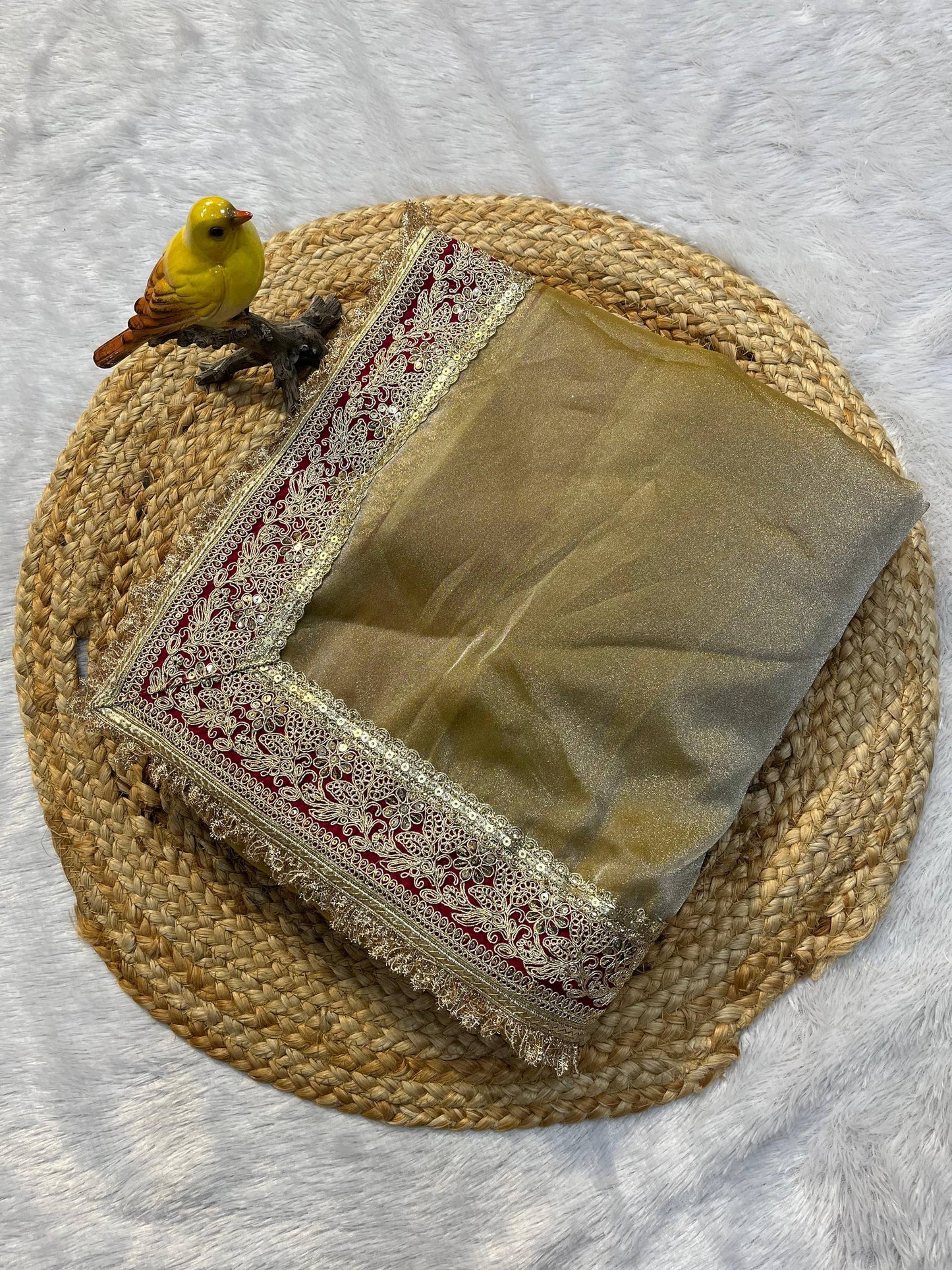 Mocha silk Fabric Saree With Sequins Work