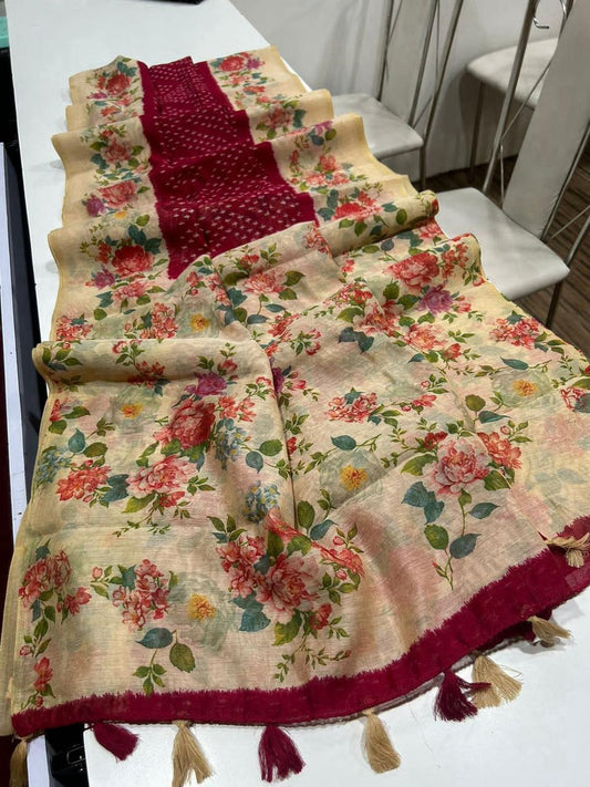 LINEN DIGITAL PRINT SAREE