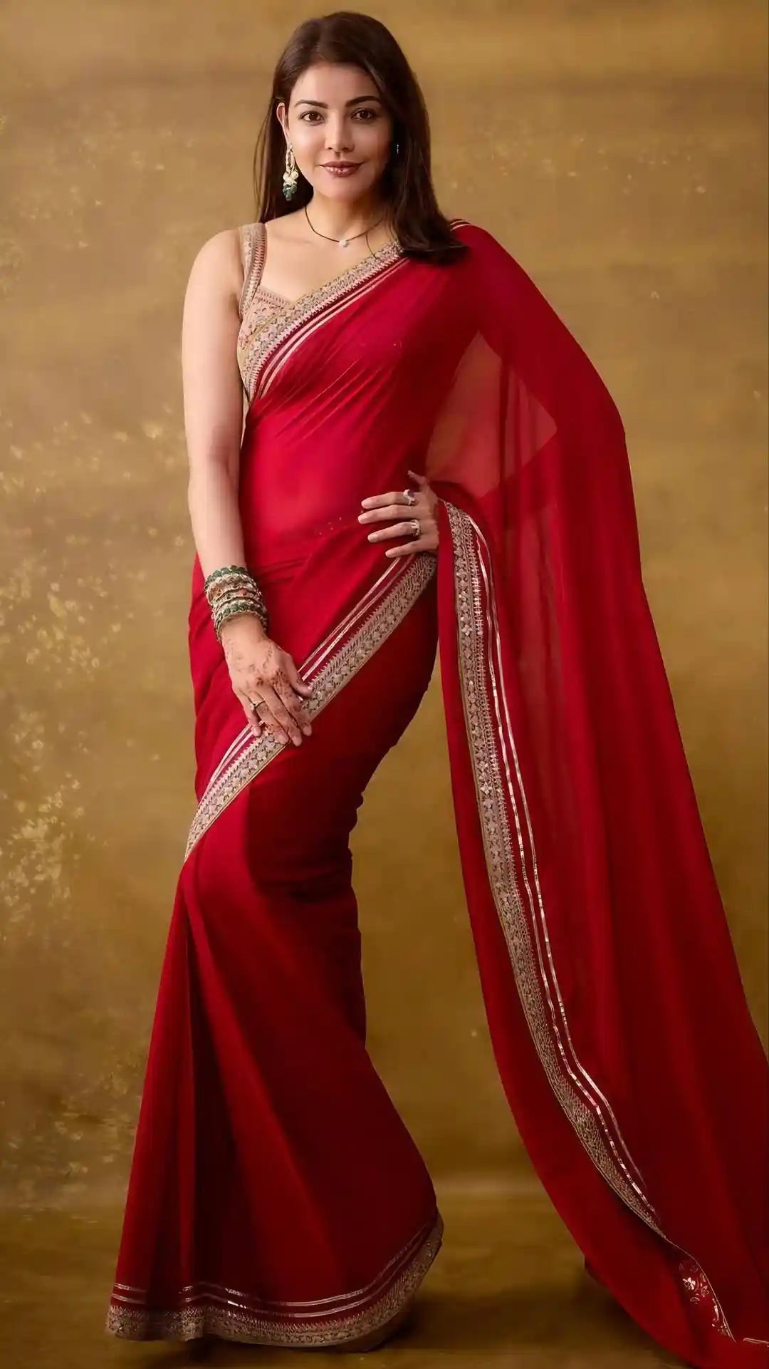 Kajal Agarwal Pure Fancy Satin Silk Saree with Heavy Jari Dori & Sequins Work