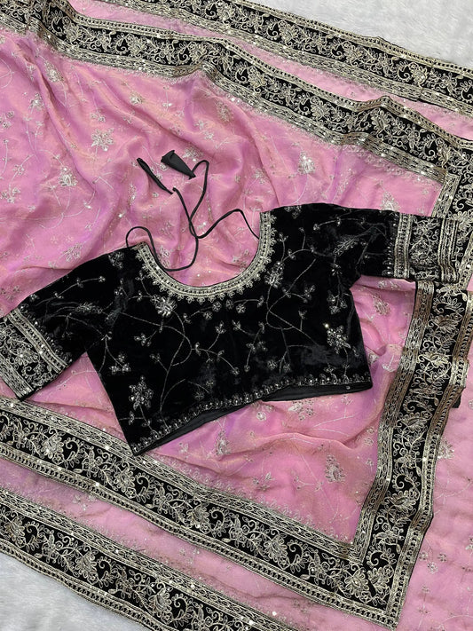 Saheli Designer Soft Mocha Silk Saree with Velvet Blouse & Sequins Work RV-6052