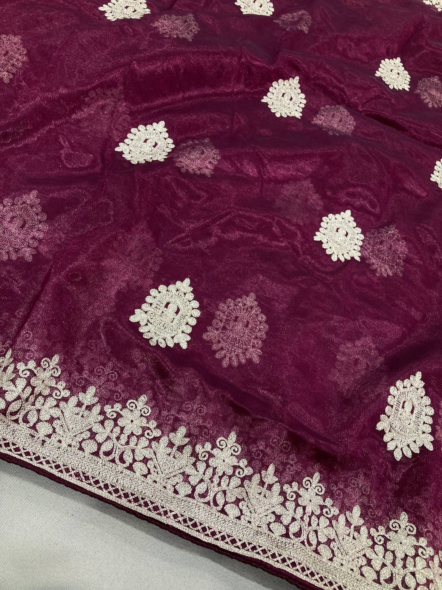 Sisara Party Wear Twill Net Saree with Sequins Embroidery & Solid Blouse