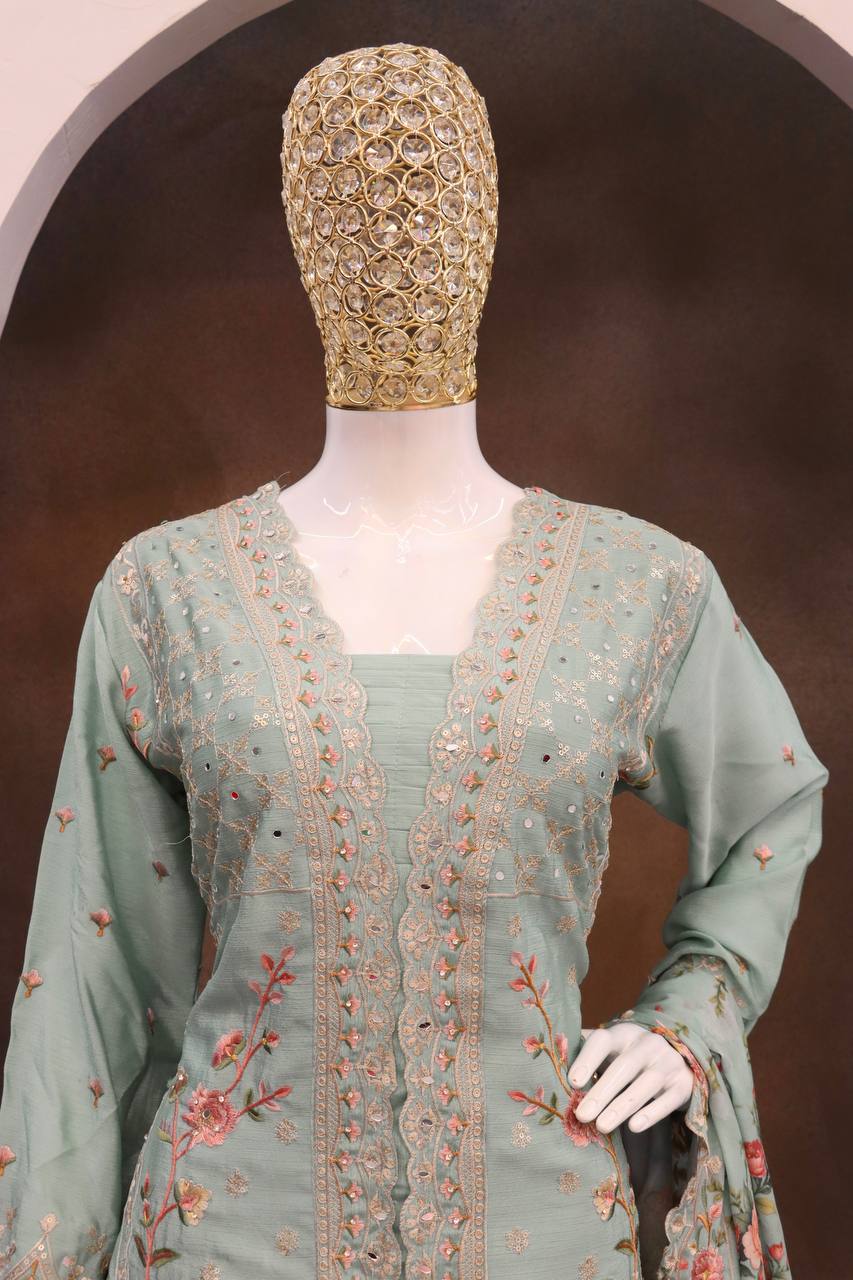 Vichitra With Embroidery work+ sequence Suit