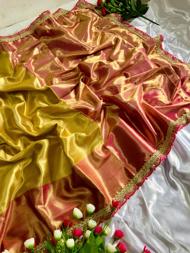 Red Carpet Style Soft Tissue Silk Saree with Brocade Blouse