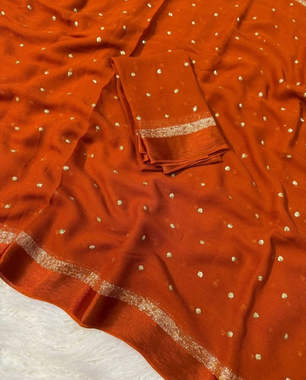 Pure Viscose Satin Border Georgette Saree With Running Blouse