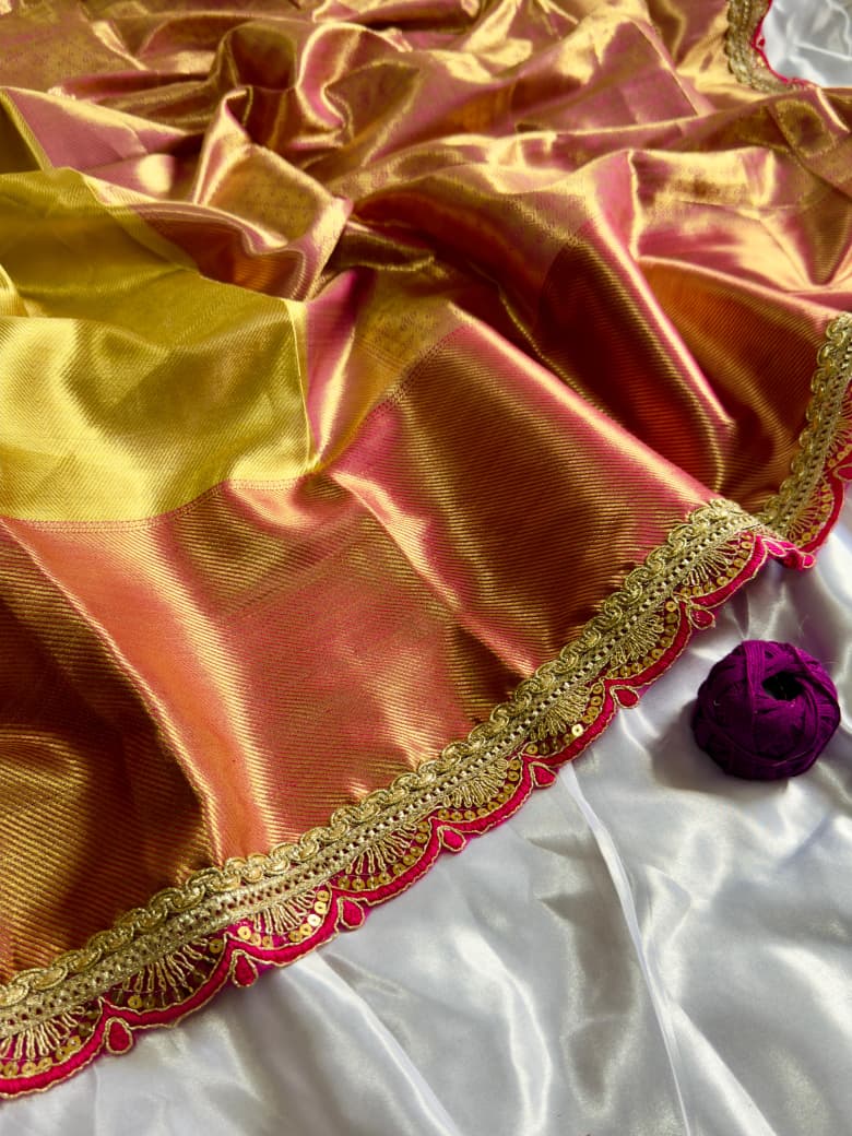 Red Carpet Style Soft Tissue Silk Saree with Brocade Blouse