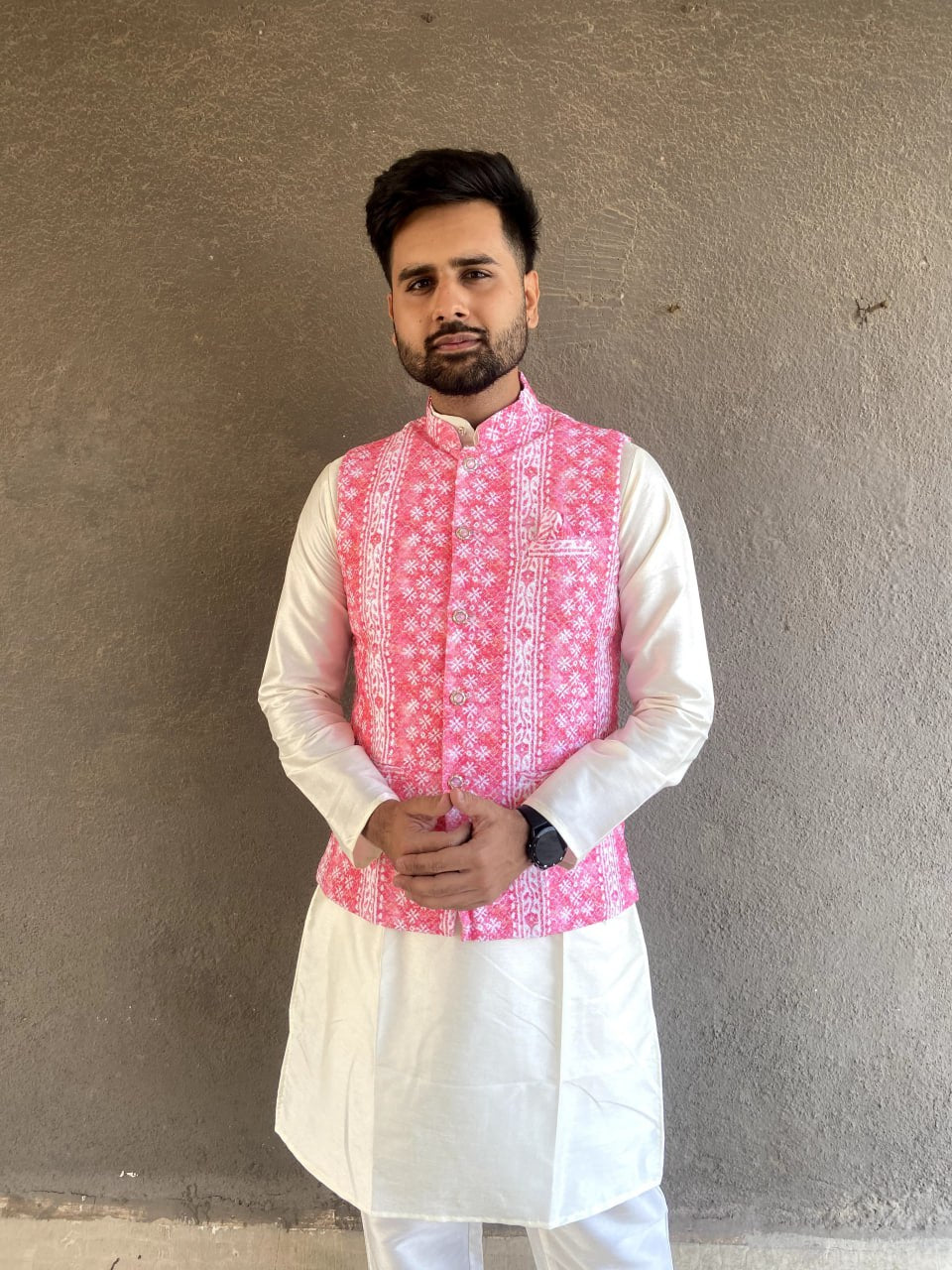 MENS'S KURTA PAJAM WITH JACKET SEQUNCE WORK AND PRINT