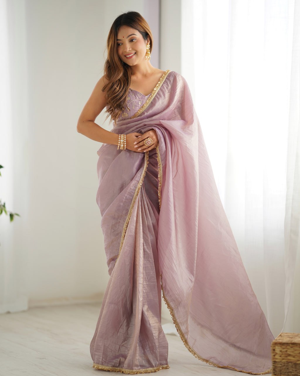 Gold Crush Tissue Silk Ready To Wear Saree
