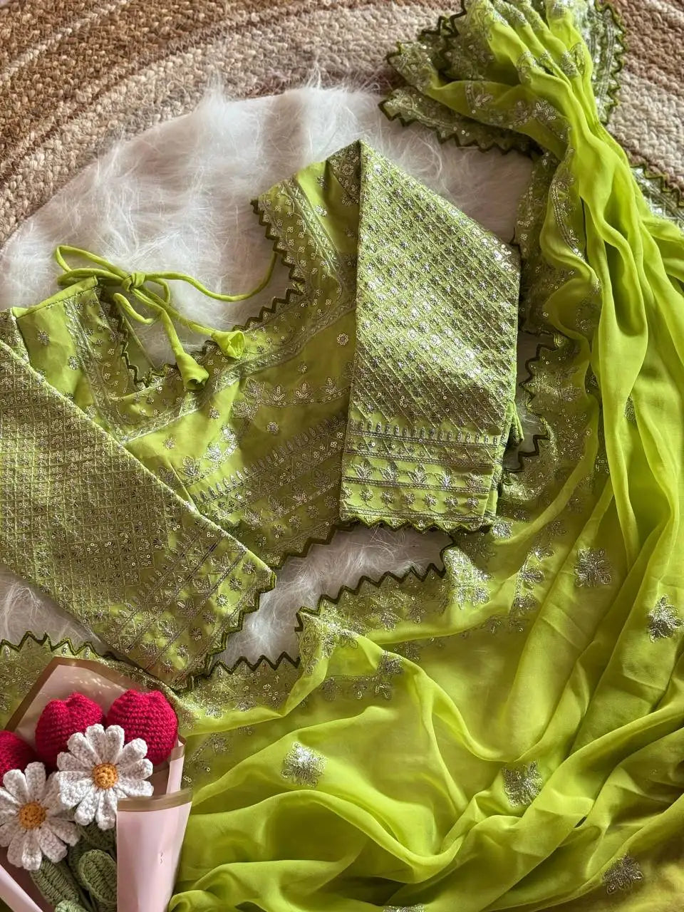 Premium Faux Georgette Saree with Heavy Zari & Sequin Embroidery and Designer Blouse -SUN-FLOWER