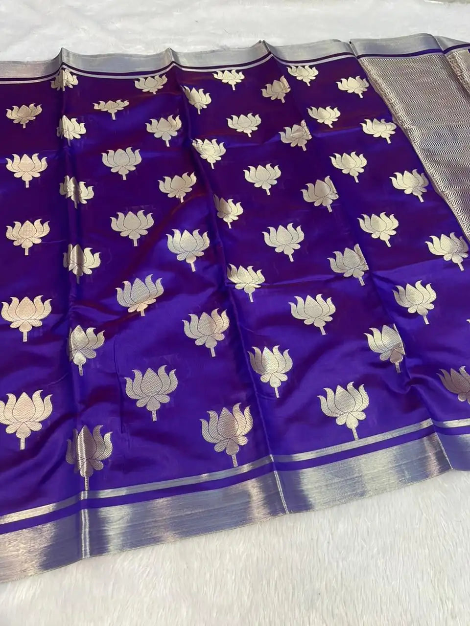 Banarasi Premium Woven Soft Katan Tissue Kanjivaram Silk Saree with Lotus Jacquard Zari Work -KAJAL LOTUS
